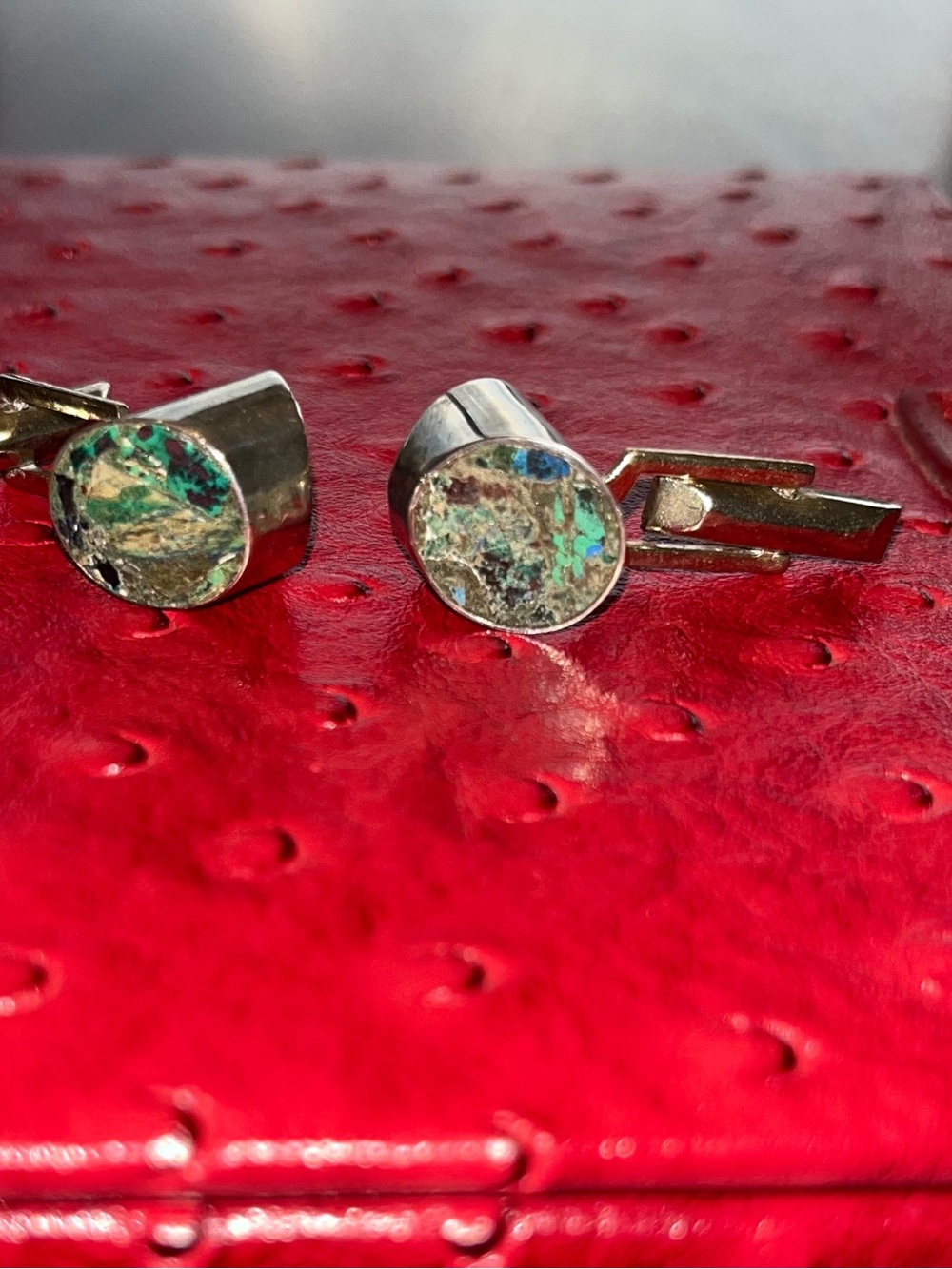 Midcentury Taxco Sterling and Turquoise Azurite Cufflinks